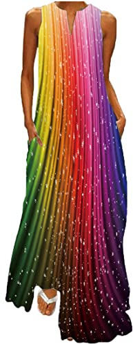 WINKEEY Damen Maxikleid Schmetterling Blumen Drucken V-Ausschnitt Böhmischer Plus Size Sommerlanges Kleid mit Taschen