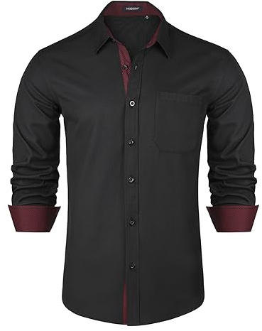 HISDERN Men's Dress Shirts Long Sleeve Formal Shirts for Men Business Regular Fit Wedding Work Shirt Black 2XL