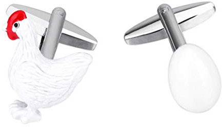 TONZN Metall-Tier-Manschettenknöpfe, roter Hahnenkamm, weiße Hühnerei-Form-Manschettenknöpfe, kreative Kleidungsdekoration, Geschenke