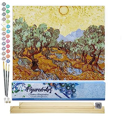 Figured'Art Peinture par Numéro Adulte Van Gogh St Remy Oliviers - Activité Manuelle Kit de Loisir Créatif DIY Numéro d'Art Complet - 40x50cm avec châssis en bois à monter
