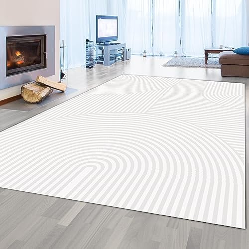 Teppich-Traum Wohnzimmer Schlafzimmer Kinderzimmer Moderner Designerteppich weich Bogen Muster 3D Effekt in Creme 120x170 cm