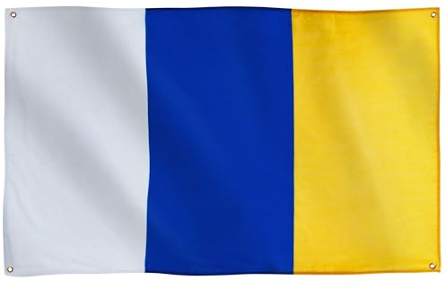 Runesol Bandera de Islas Canarias, 91x152cm, 3ft x 5ft, 4 Ojales, Ojal en Cada Esquina, Islas Canarias, Ilhas Canárias, Banderas Premium, Interior, Exterior, Colores Vívidos