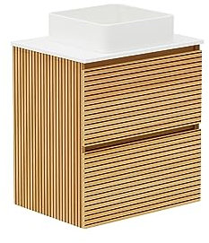 Baikal Mueble de Baño Dash. Conjunto de Baño de 2 Cajones, Suspendido en Pared, Incluye Lavabo Cerámico. Mueble de Fondo de 46cm. Mueble MONTADO. Lavabo sobre Encimera sin Espejo 60 cm Monocolor
