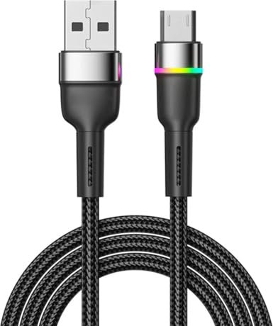 YSJJZRL 1M câble Micro USB LED tressé 2.4A données de Charge Rapide câble Micro USB pour Samsung S6 S5 S7 Edge etc. (Noir)