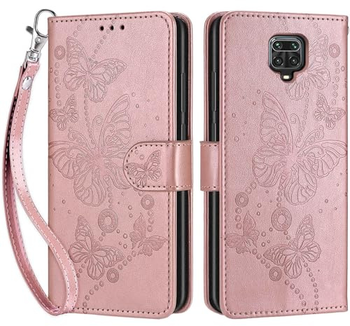 SIENIANLINE Cover per Redmi Note 9 Pro Max custodia portafoglio Oro Rosa | 3 scomparti carte, 1 tasca banconote, Chiusura magnetica, Supporto, Pelle PU flip cover per Redmi Note 9S
