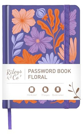 Rileys & Co. Passwortbuch Mit Alphabetischen Registerkarten, Passwort-Manager, Passwortbücher Für Senioren, Passwort-Notizbuch Für Internet-Login, Website, Benutzername (15,2 x 11,4 cm, Lila - Blumen)