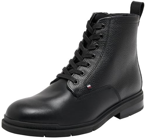 Tommy Hilfiger Herren Low Boot Stiefel Warm aus Leder, Schwarz (Black), 41