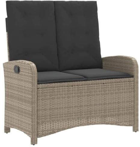 vidaXL Gartenbank Verstellbar mit Kissen Hellgrau Poly Rattan