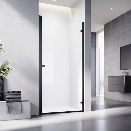 SONNI Pendeltür Dusche 100x195CM Duschtür Schwarzer Wasserschutzleiste Magnetische Anziehung 6mm gehärtetes Glas