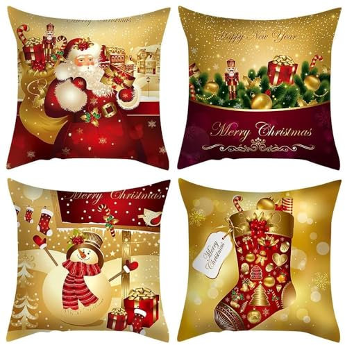 4er Set Kissenbezüge Weihnachten,50*50cm Weihnachten Kissenbezug,Kissenhüllen weihnachten,Weihnachtsdeko Kissenhüllen,Weihnachtskissen Kissen,Weihnachtskissenbezüge,Christmas pillow covers
