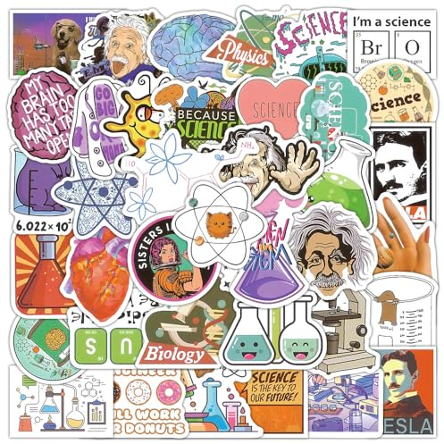 50 Stück Student Wissenschaftlich Labor Aufkleber Pack Physik Sticker Set wasserdichte Vinyl Sticker für Laptop Kinder Autos Motorrad Fahrrad Skateboard Gepäck Koffer Computer Aufkleber Graffiti Decal