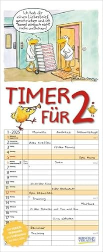 Timer für 2 - Familienplaner 2025 für 2 Personen - Korsch-Verlag - Kalender mit 3 Spalten zum Eintragen - 19 cm x 46 cm