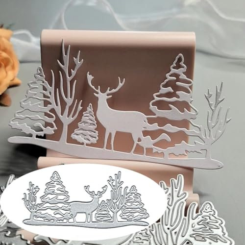 Metall-Stanzformen mit Weihnachtsbaum, Hirsch, Weihnachtsrahmen, Papierkarten, Stanzschablonen für DIY, Prägung, Kartenherstellung, Buchanhänger, dekorative Papierschablonen, Scrapbooking