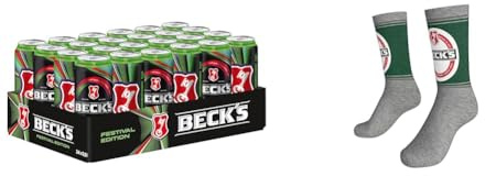 Bundle aus BECK'S Pils Dosenbier Limited Festival Edition, EINWEG (24 x 0.5 l Dose), Pils Bier, nur für kurze Zeit verfügbar + Original BECK’S-Socken