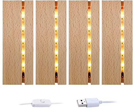 JOJOCY Base de madera para luces LED, color cálido, base rectangular de madera iluminada para placa acrílica de 3 mm de grosor, placa de cristal, arte de resina (amarillo, 4)