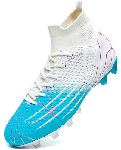 VTASQ Boys' Football Boots Kids Turf Football Shoes Professional Teenager Athletics Sneakers Outdoor Non-Slip Training Soccer Shoes High Top Football Shoes Spikes White 3.5UK