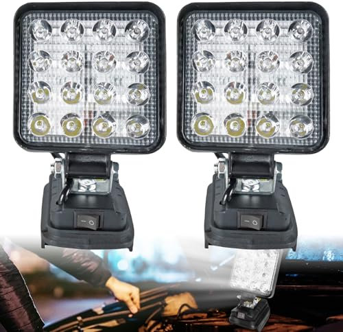 WIYETY 2 Stück LED Quadrat Baustrahler: Akku Lampe für Makita 18v mit 16 Lampenperlen, Tragbares LED-Arbeitslicht für Wartungsarbeiten, Camping, Abends, Außenbeleuchtung