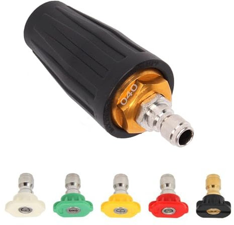 Turbo Nozzle for Pressure Washer Rotating Spray Turbo Nozzle with 5 Tips, 1/4'' Quick Connect, Pressure Washer Nozzles, Turbo Washer Accessory Set for Cleaner Gun, Stainless Steel, for Car & Outdoor