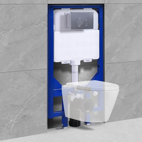 Vorwandelement WC Set Komplett für Hänge WC mit Abnehmbares Drückerplatte WC und HDPE Unterputz Spülkasten WC, Korrosionsbeständig Eisenregal, Höhenverstellbare Standfüße 58×8×114 cm (UWT03H-GE)