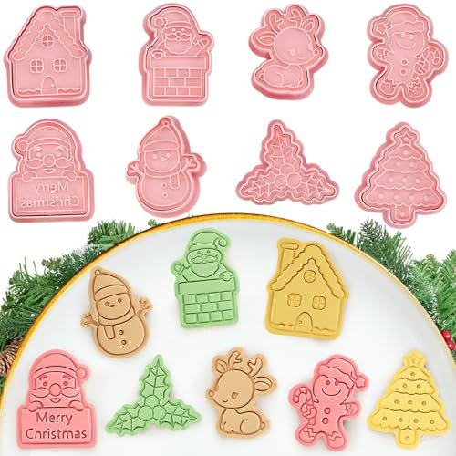 8 Piezas Moldes Galletas Navidad 3D, FUKPO Cortador Cortadores Galletas Navidad Plástico, Kit Molde Galletas Formas Galletas Navideñas