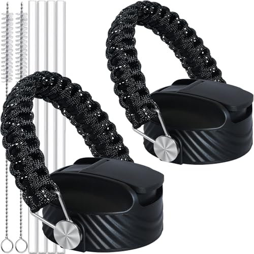 Upgraded Straw Lids for Hydroflask Wide Mouth Bottle and Thermoflask, Simple Modern, Iron Flask Lid Accessories, Handmade Paracord Handle for Hydro Flask Lid Replacement - Detachable Gasket & Handle