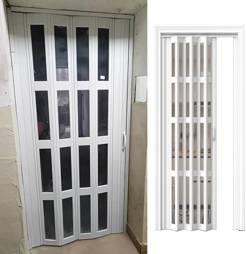 Porte Accordéon Interieur Porte Pliante en PVC pour Buanderie de Cuisine, Portes Accordéon à Grande Ouverture avec Panneau Acrylique, Porte Temporaire à Plusieurs Volets pour Garde-Manger de Salle de
