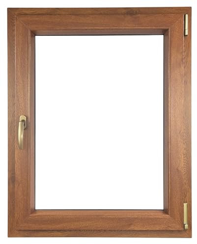 ALUCON Kellerfenster 400x800 mm – Fenster 40x80 cm – Kunststofffenster Innen Goldene Eiche/Außen Goldene Eiche – Flügelfenster DIN Rechts