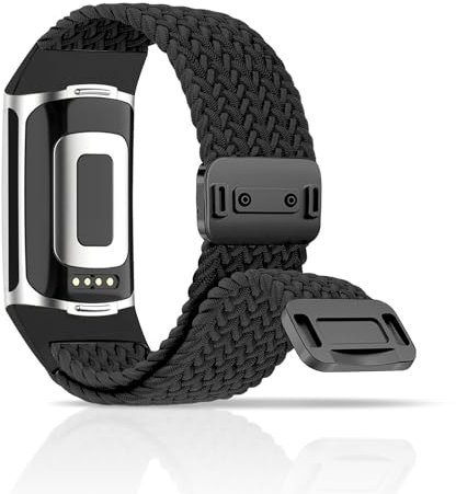 chinbersky Geflochtenes Armband Kompatibel mit Fitbit Charge 6 Armband/Fitbit Charge 5 Armband, Magnetisch Verschluss Elastisch Stoff Sport Nylon Armbänder für Fitbit Charge 6/Charge 5 Damen Herren