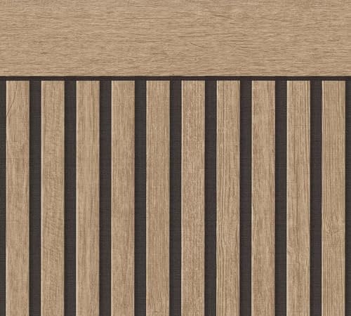 A.S. Création Papier peint imitation bois marron, noir 399564 - Papier peint intissé Panneaux acoustiques - aspect panneau de soubassement scandinave - 5,00m x 1,06m - Made in Germany