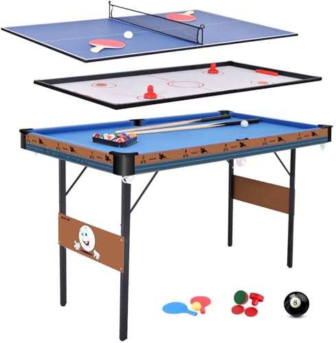 OYE 55 Inch Folding Combo Game Table，3 in 1 Multi Function Game Table Billiards Table, Air Hockey Table, Pool Table, Ping Pong Table, 140 * 82 * 74CM