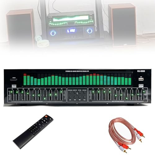 BDJSN Professional EQ Equalizer, 31 Band Dynamic Spectrum Digital Audio Processor with Remote Control & Audio Cable, Support Bluetooth Function, Stereo Graphics Equalizer for Home, Studio