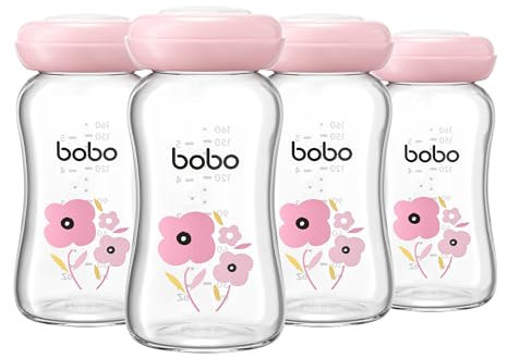 YOHKOH Premium-Glasflaschen für Muttermilch, 4 x 160 ml - zur sicheren Muttermilch Aufbewahrung, spülmaschinen-, gefrier- und mikrowellengeeignet (Rot, 160ml (4er Pack))