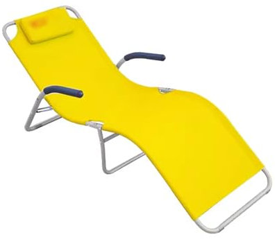 Chaiselongue-Sessel für draußen, Strandstuhl, Dickes Stahlrohr, leicht zu verstauen, Kopfstütze, geschwungenes Design, Pool-Liegestühle, für Terrasse, Strand, Hof, Pool (Farbe: Gelb)