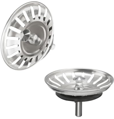Cestello universale in acciaio inox – Tappo per lavello 84 mm, tappo di scarico con 18 fessure, filtro di scarico per funzionamento eccentrico, filtro per lavello da cucina, anti-blocco, drenaggio