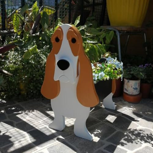 HBBursts Wooden Dog Planter, Unique Animal Plant Pots, Suitable Gifts For Pet Lovers, For Office Desktop Storage Containers, Indoor/Outdoor Planters(Basset hound,13x9in)