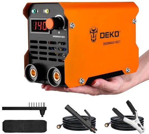DEKO Saldatrice Inverter Elettrodo 220V 140A:MMA ARC Welder per la riparazione a casa, mini saldatrice a filo, saldatura dei metalli, fai da te, saldatrice portatile con tracolla regolabile