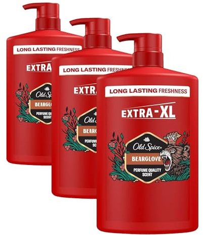 Old Spice Bearglove Gel de ducha 3 en 1 para cabello, cara y cuerpo, dispensador de bomba de 1000 ml, frescura duradera, fragancia de calidad de perfume, limpieza profunda (Paquete de 3)