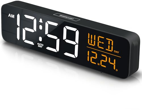 Peakeep Digitaler Wecker Großes Display für Schlafzimmer mit Kalender, Auto DST, Schreibtischuhr Elektrischer Stecker für Wohnzimmer, Batterie-Backup, USB-Anschluss, 5 Dimmer