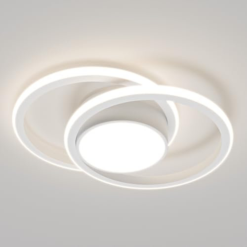 LQWELL Modern Led Deckenleuchte, LED Deckenlampe 40cm, 2-Ringe Design, 48W 4000K 5300LM IP44 Wasserfest Schlafzimmerleuchte Wohnzimmerleuchte aus Metall+Acryl als Badezimmer Küche Keller Büro