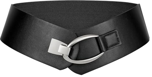 LEACOOLKEY Breiter elastischer modischer Gürtel mit goldener Schnalle für Kleider Dickes Taillenband Damen