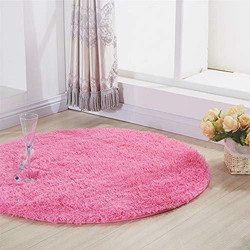 Tapis Shaggy rond en polyester moelleux pour salon et chambre à coucher Rose pastel Diamètre 200 cm