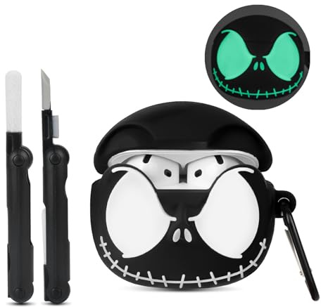 CCXNAS for AirPods 4 Case Cover with Cleaner kit, Glow in The Dark, Black | Anime Skull Case for AirPods 4th Generation, Funny Soft Silicone Cute Cases for Apple AirPods 4 Gen for Women Men