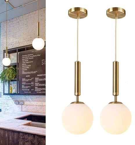 jengush Modern Ceiling Lights Battery Operated Pendant Lights Set of 2,Gold Battery Chandelier with Wireless Remote Dimmable,10 Colors Modes Rechargeable Bulb for Kitchen,Dining Room,Living Room