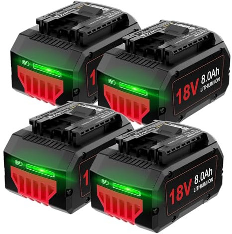 Litanki Lot de 4 batteries de rechange 8,0 Ah compatibles avec les outils électriques sans fil Bosch 18 V, GBA18V60, BAT612, GBA18V40, GBA18V120, GBA18V80