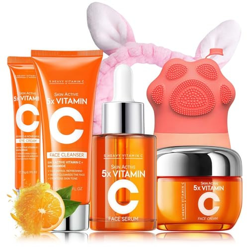 Vitamin C Skin Care Set Teenager Mädchen Geschenke - Skincare Set - Geschenkset Frauen - Nährend & Antioxidativ Pflegeset Damen - Beauty Set Mädchen - Mit Augencreme,Serum,Creme,Gesichtsreiniger
