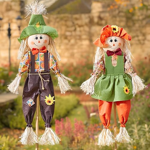 Marco Paul 120 cm große Vogelscheuche Halloween-Outdoor-Dekoration – 2 Stück, langlebig, wetterbeständig, Halloween-Ernte-Dekoration, stehende Vogelscheuche für Vogelkontrolle, Herbstdekorationen