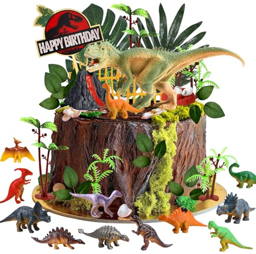 37 Stück Dinosaurier Kuchendekoration Set, Kuchendeko Dinosaurier Deko Torte Dino Tortendeko Cake Topper Tortendeko für Kinder Junge Geburtstag Thema Miniatur Party