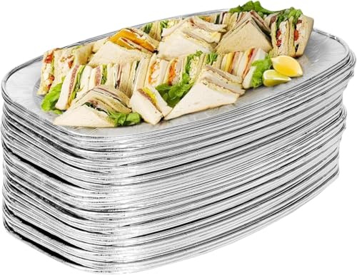 MATANA 100 Disposable Aluminium Serving Plates, Large, 35 x 26 cm, Serving Plates, Disposable Plates for Buffet, Party & Catering