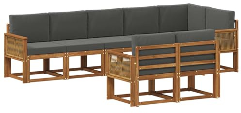 vidaXL Outdoor-Sofagarnitur 8 pcs Natur und Anthrazit Polyester, Moderne Sofa für draußen, Gartenmöbel-Set, wetterfest, gemütliche Terrassen-Lounge