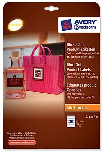 Avery L7121-20 Etiketten für QR-Codes Papier 45 x 45 mm 400 Stück Weiß